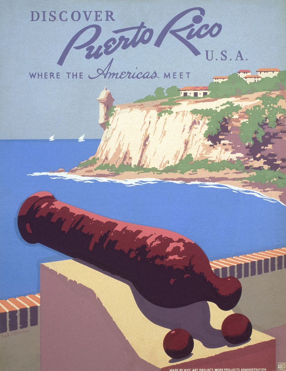 Discover Puerto Rico U.S.A. Where the Americas meet (1936) poster by Frank S. Nicholson. Original public domain image from…