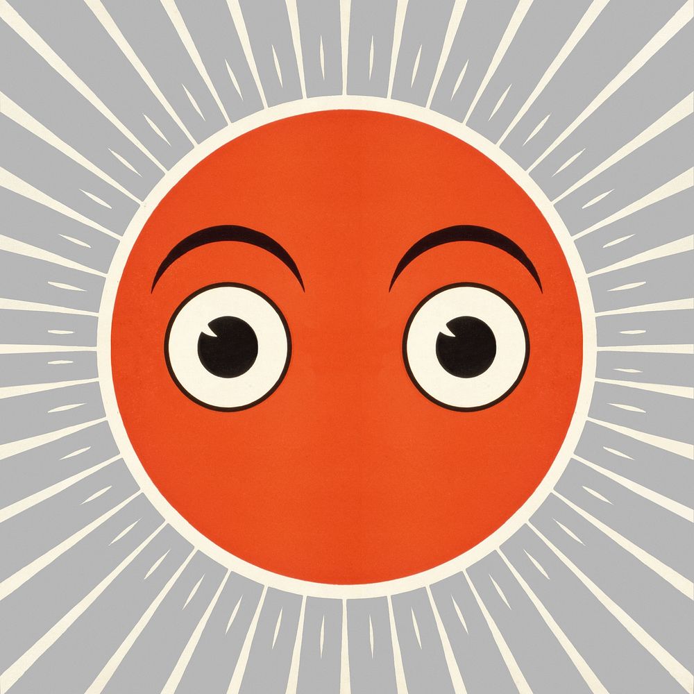 Sun cartoon with eyes illustration.  Remixed by rawpixel.