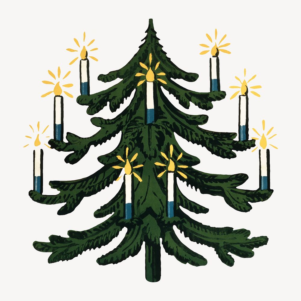 Christmas tree, festive illustration.  Remixed by rawpixel.