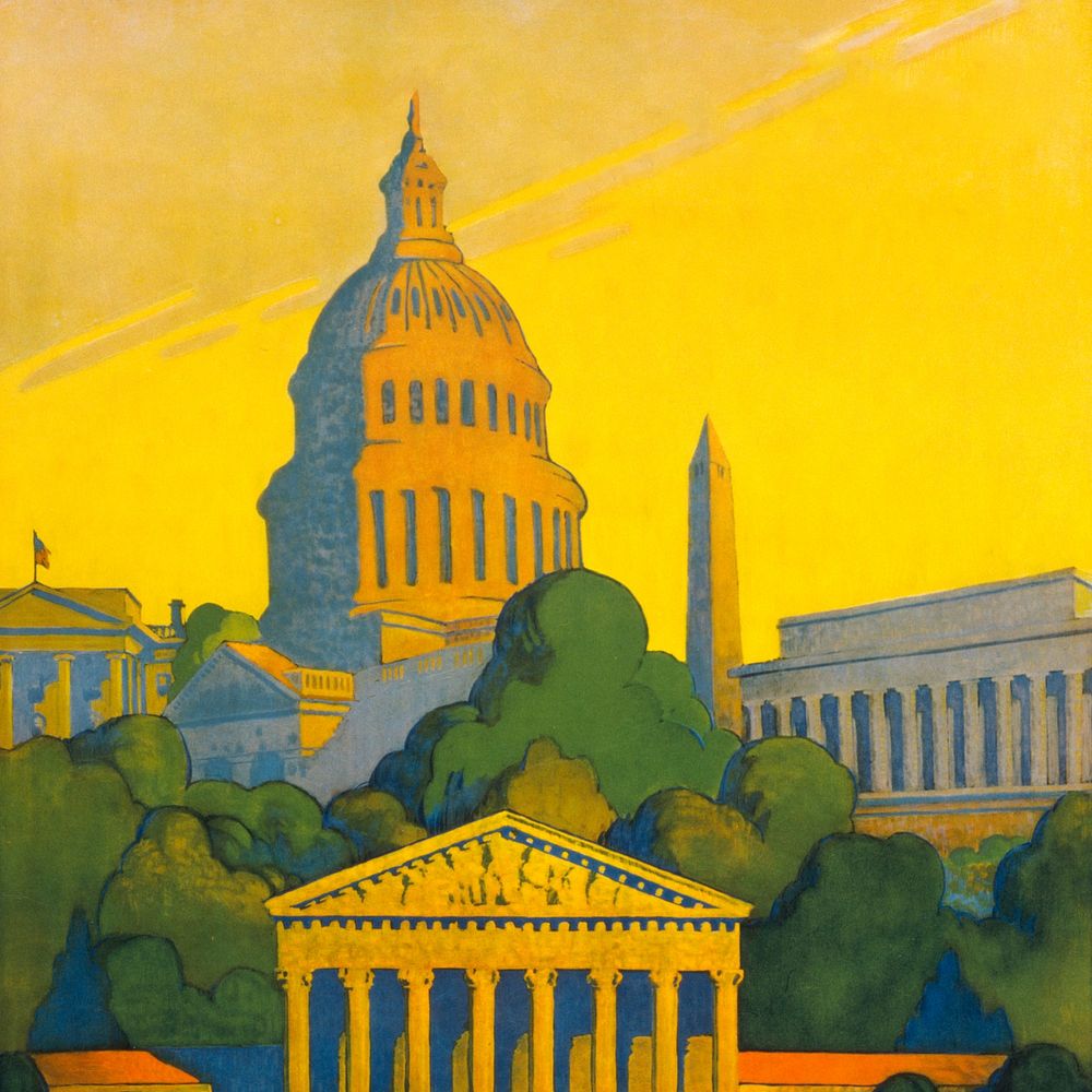 Washington state capital, architecture illustration.   Remixed by rawpixel.