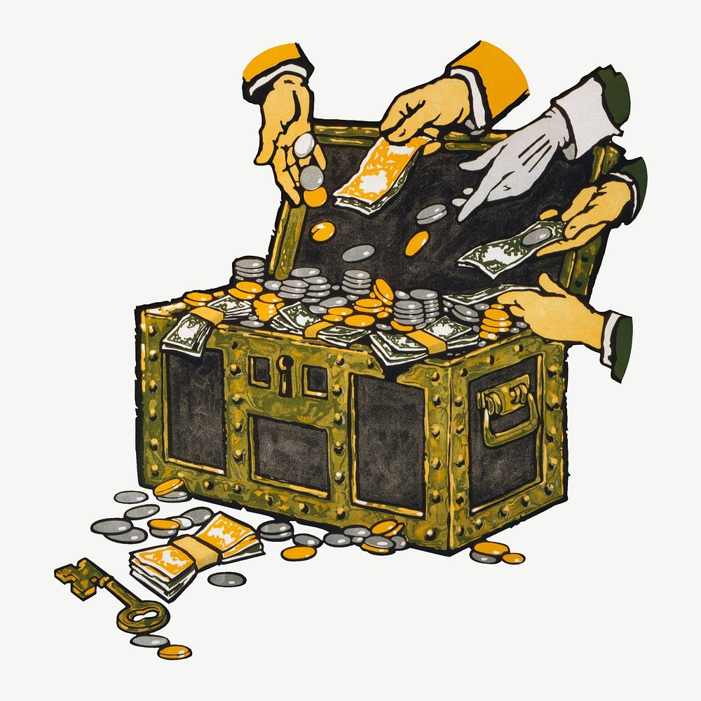 Money chest, financial clipart psd.  Remixed by rawpixel.