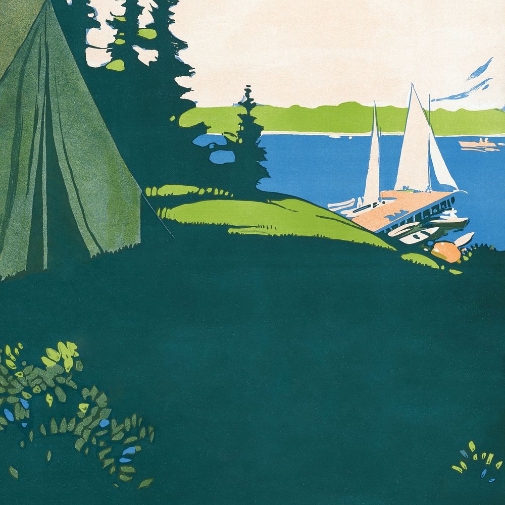 Camping in a park, summer activity illustration.   Remixed by rawpixel.