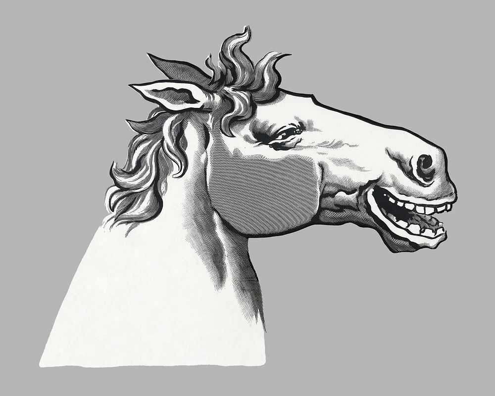 Laughing horse, It's enough to make a horse laugh collage element psd.  Remixed by rawpixel.