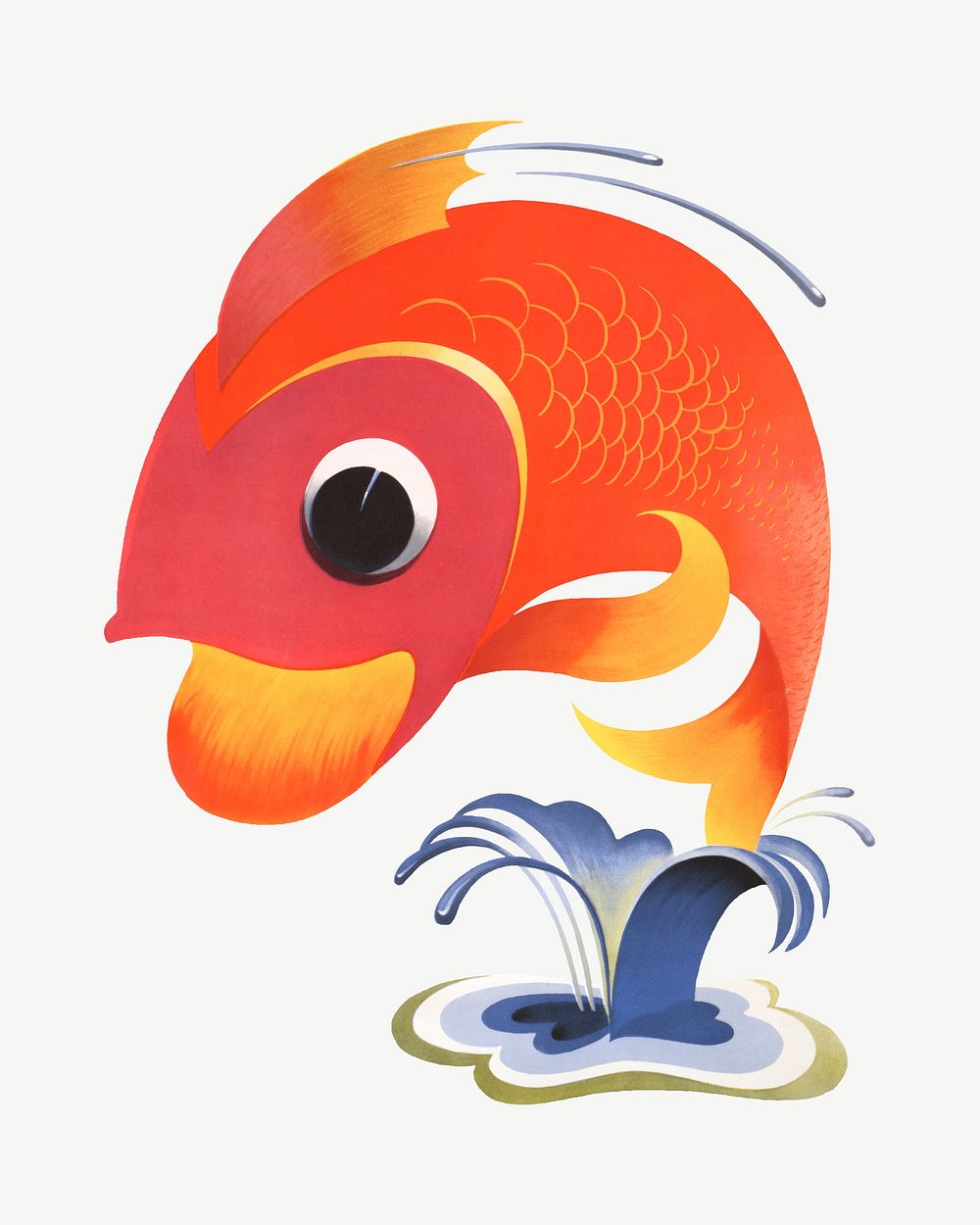 Jumping fish cartoon, animal collage element psd.  Remixed by rawpixel.