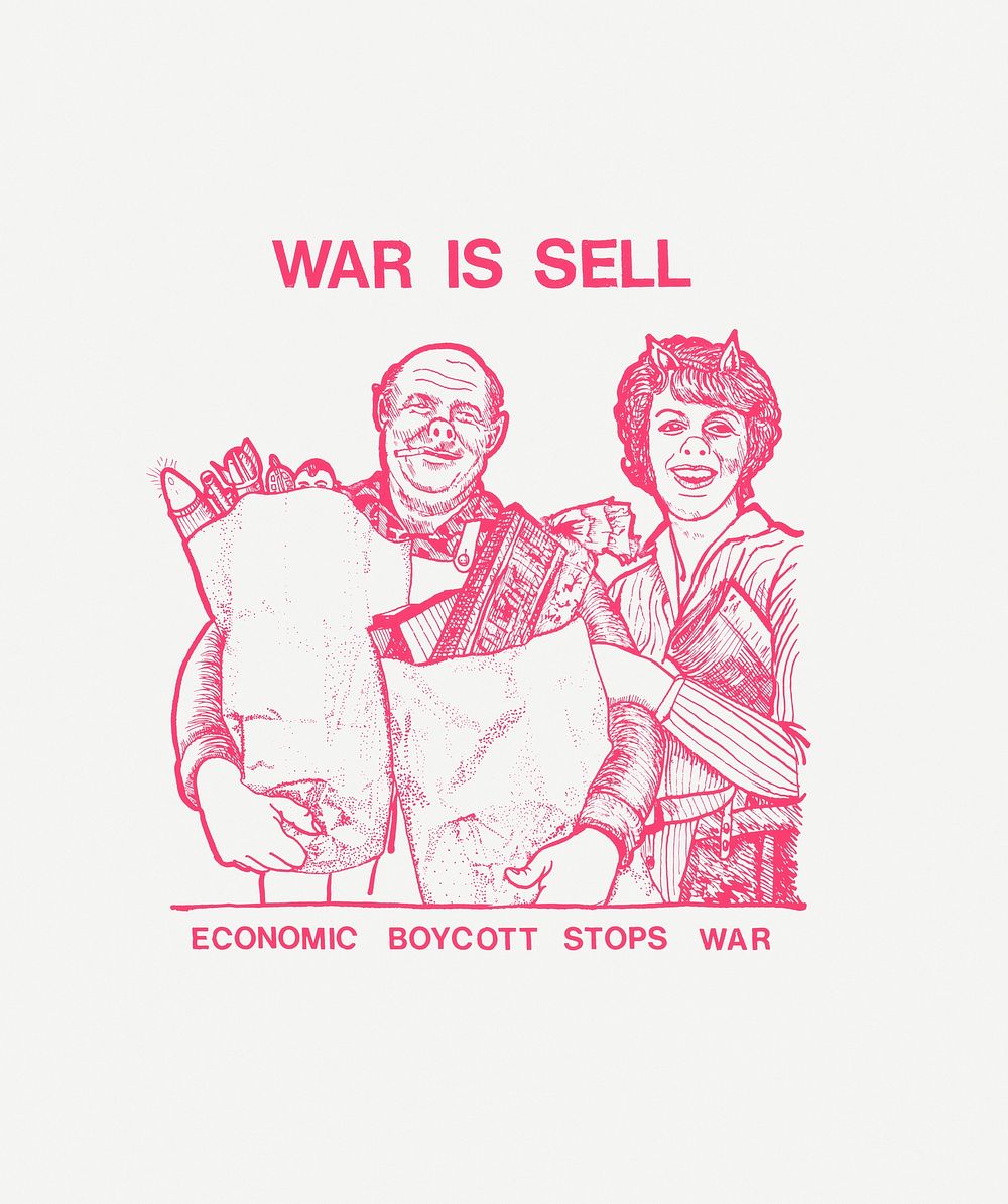 War is sell. Economic boycott stops war. (1970) man and woman with bags of groceries poster. Original public domain image…