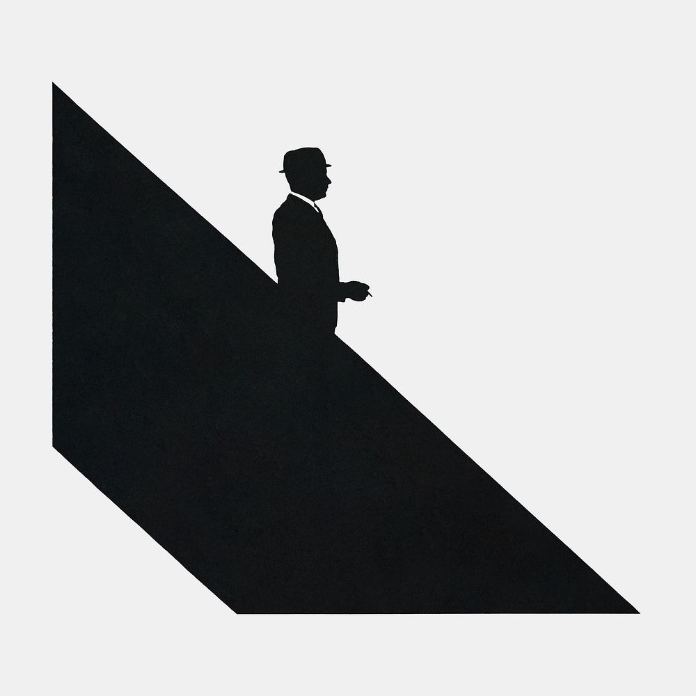 Silhouette man on escalator illustration.  Remixed by rawpixel.