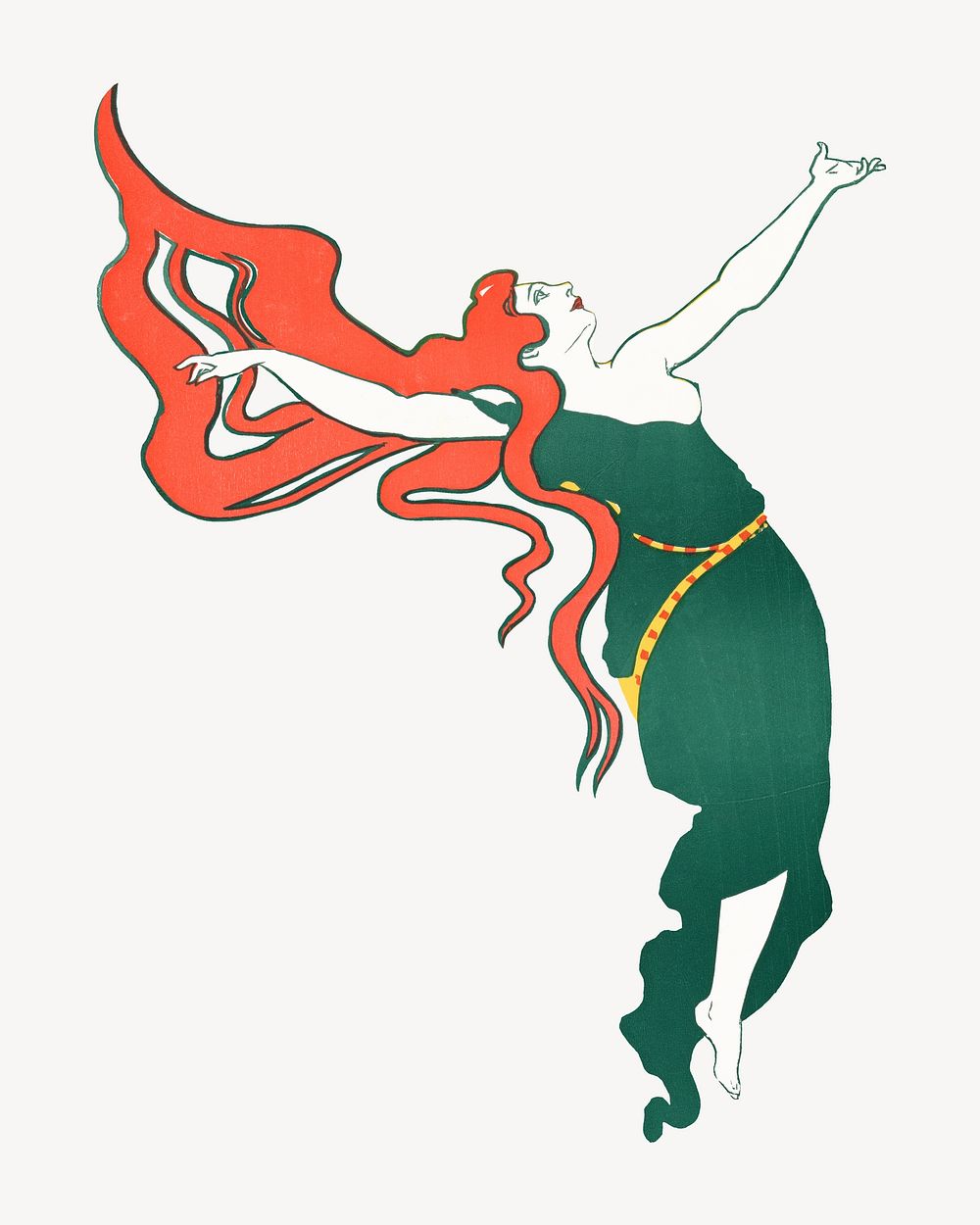 Woman in a green dress, vintage character illustration.  Remixed by rawpixel.