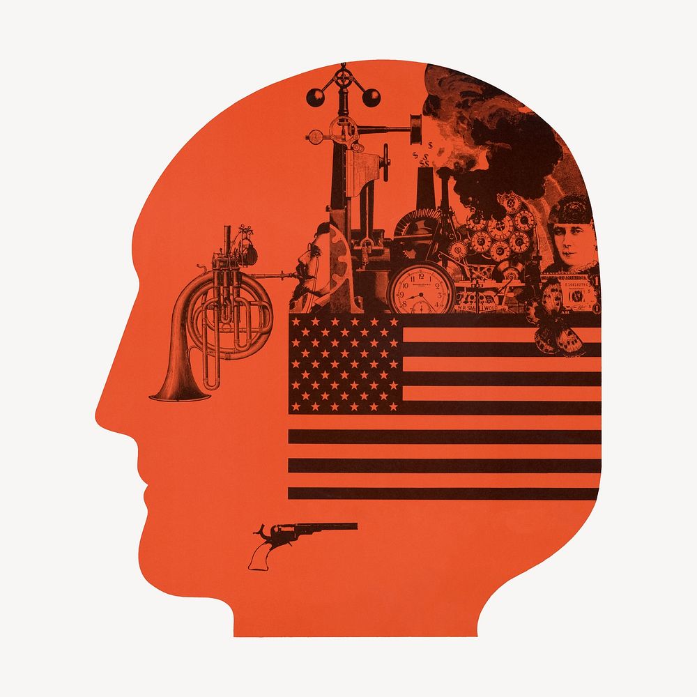 US brain, silhouette character illustration.  Remixed by rawpixel.