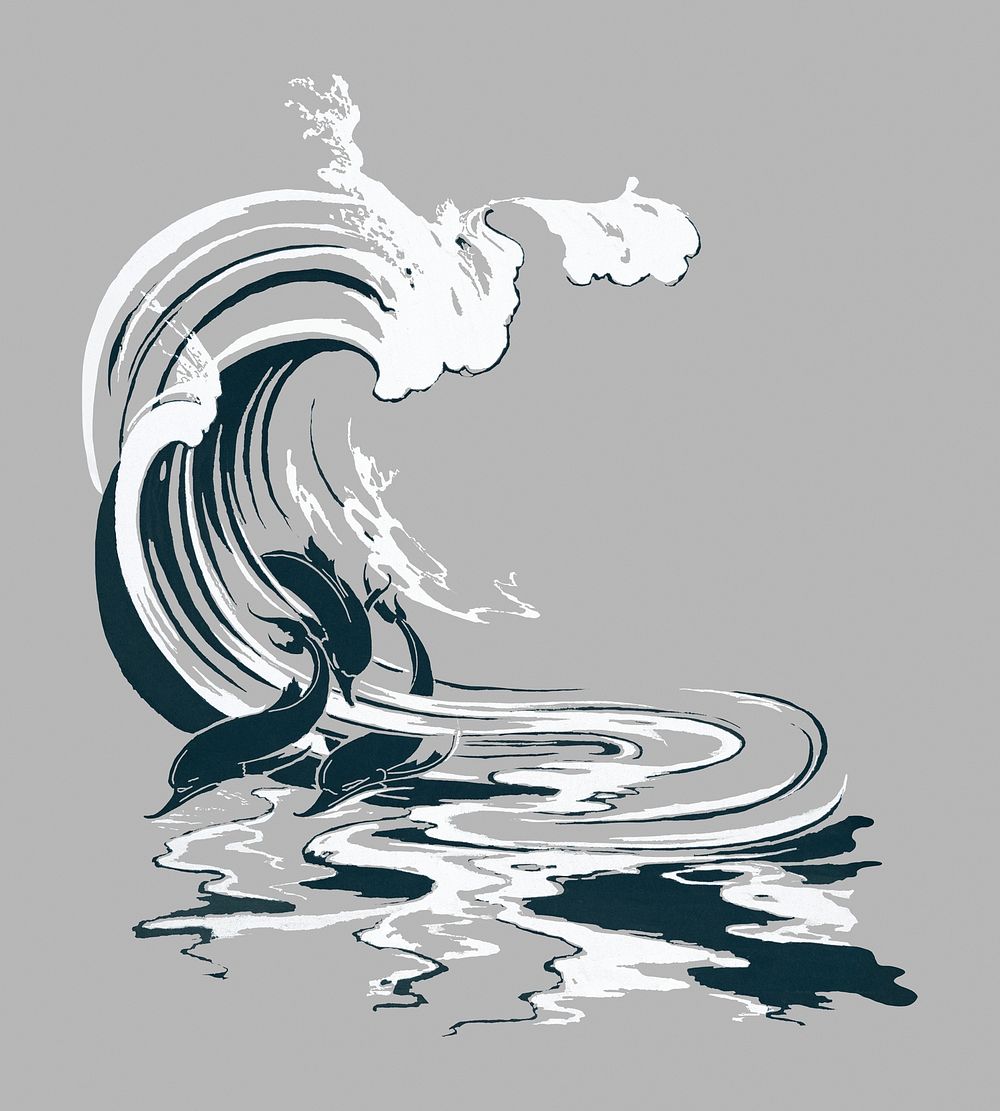 Vintage ocean wave illustration.  Remixed by rawpixel.