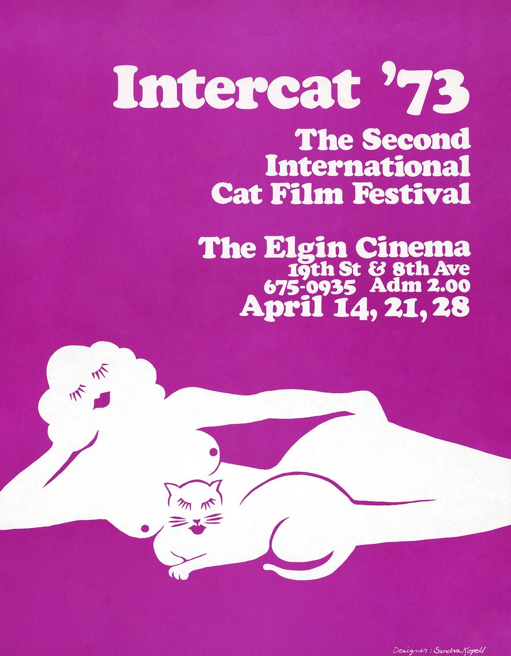 Intercat '73. The second international cat film festival, the Elgin Cinema... (1973) vintage nude poster. Original public…