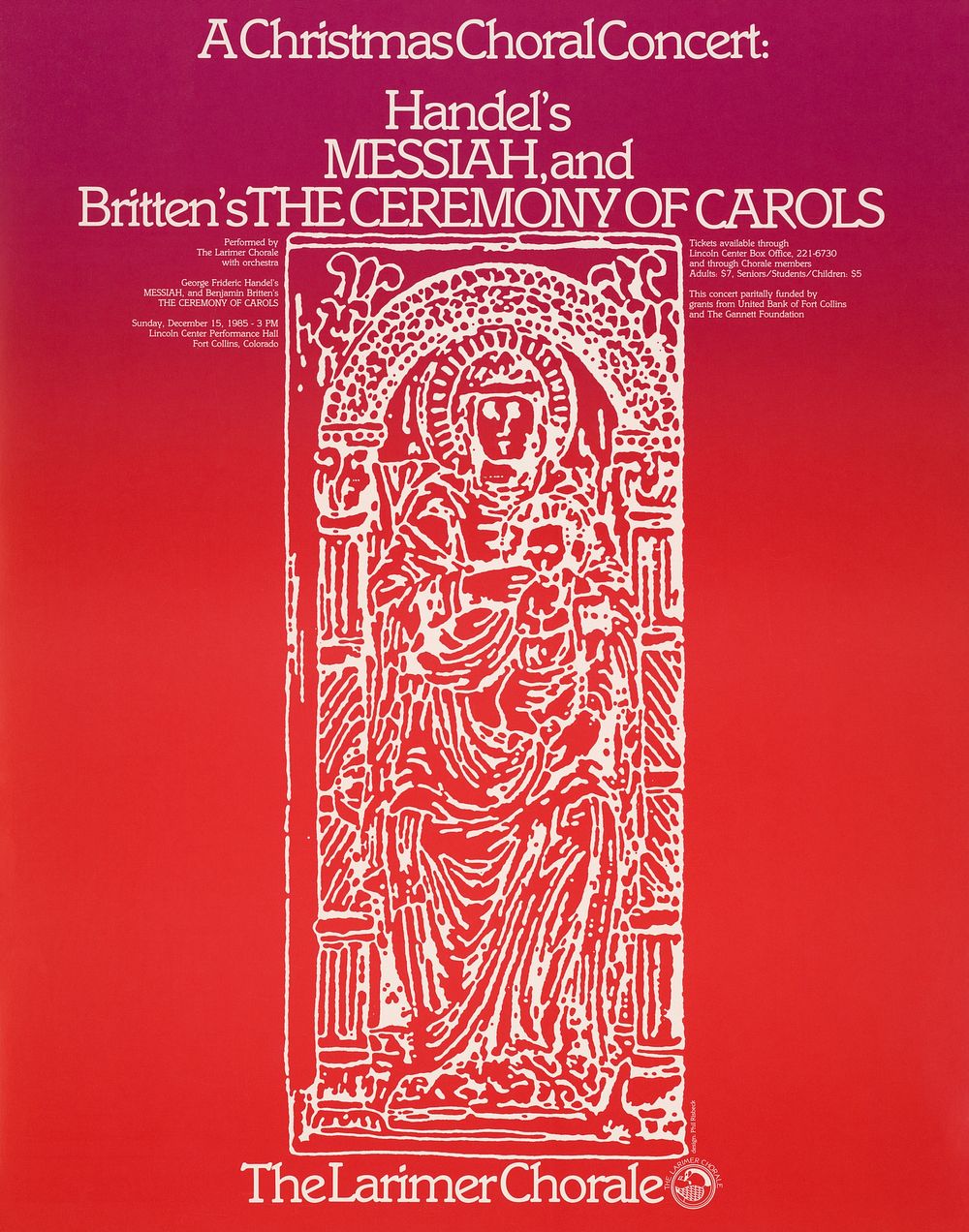 A Christmas choral concert : the Larimer Chorale (1985) vintage poster by Fort Collins, Co.,  Original public domain image…