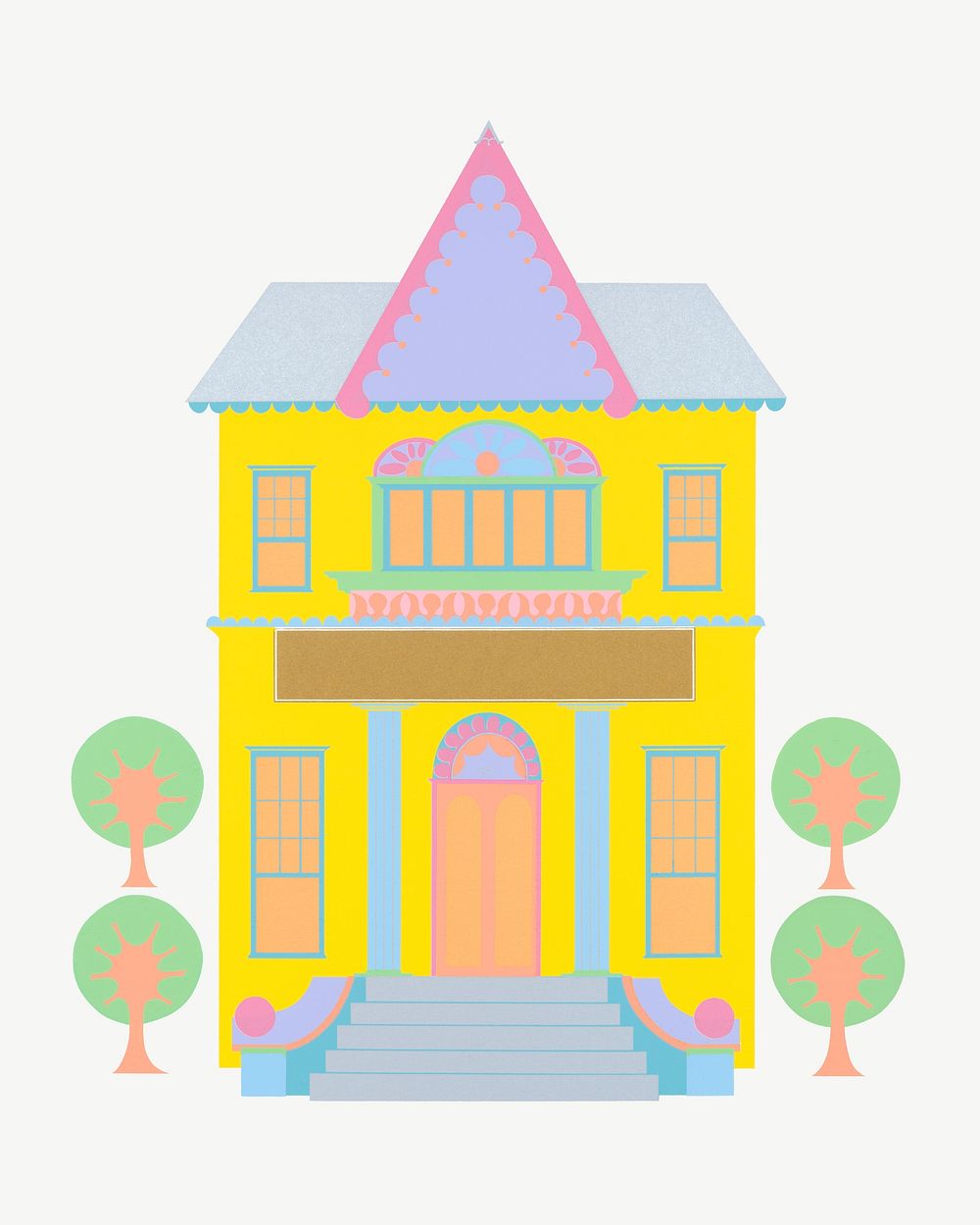 Yellow house, architecture clipart psd.  Remixed by rawpixel.