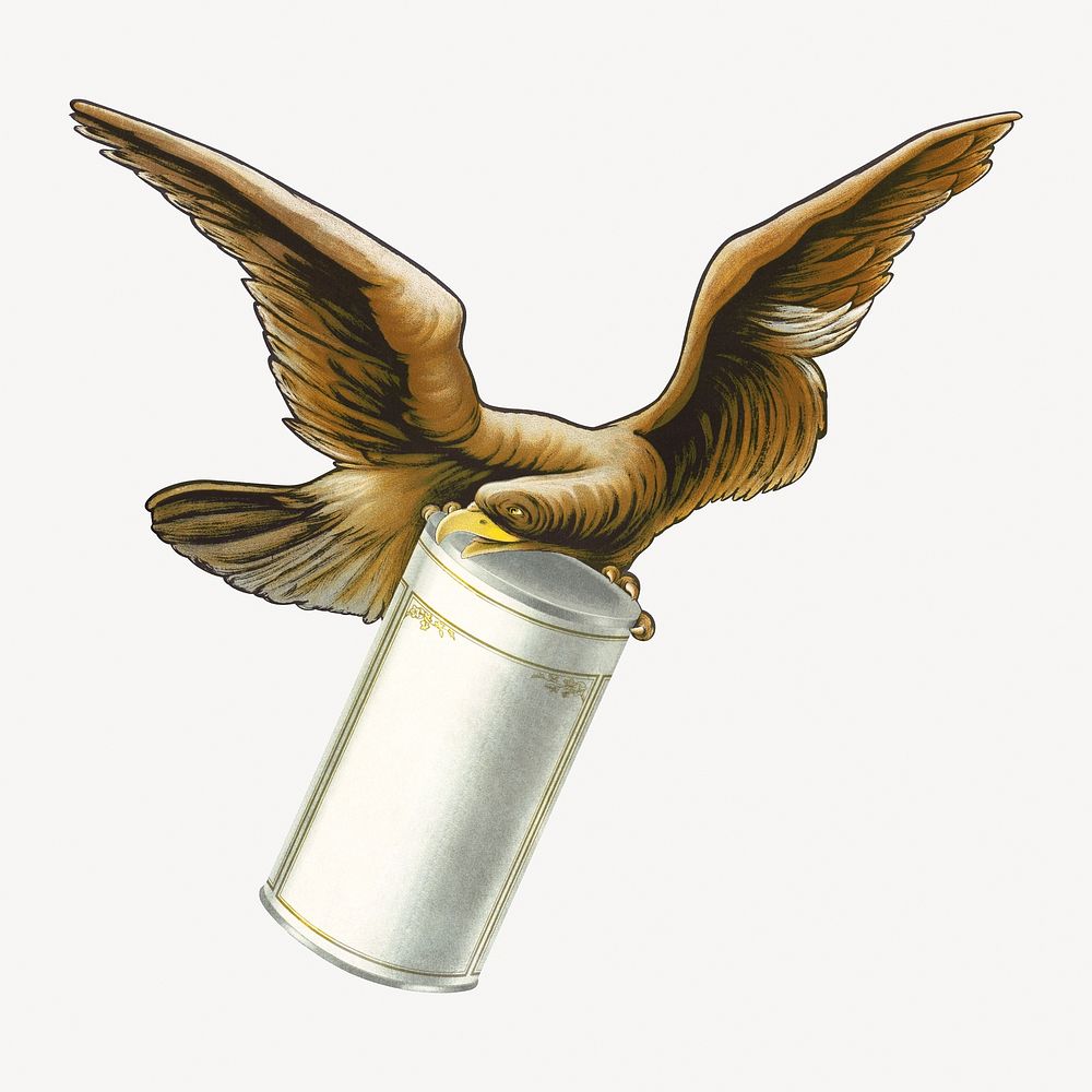 Flying bird with can, vintage illustration.   Remixed by rawpixel.