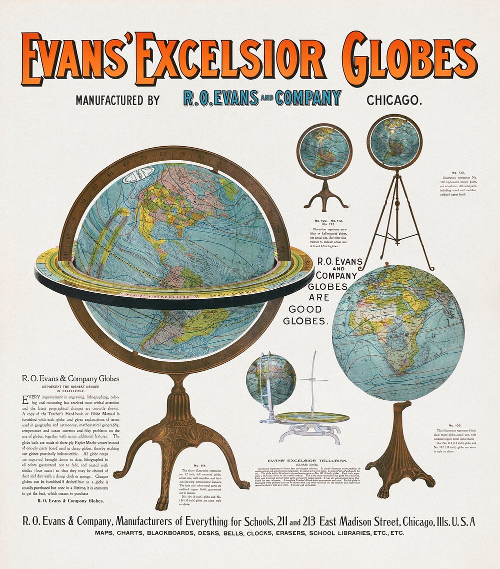 Evan's excelsior globes (1899) vintage poster. Original public domain image from the Library of Congress. Digitally enhanced…