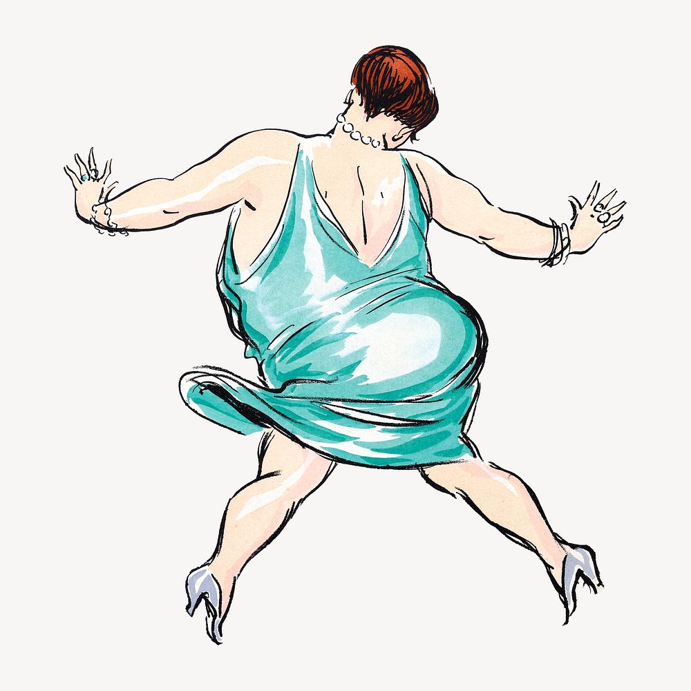 Curvy woman in blue dress illustration.  Remixed by rawpixel.