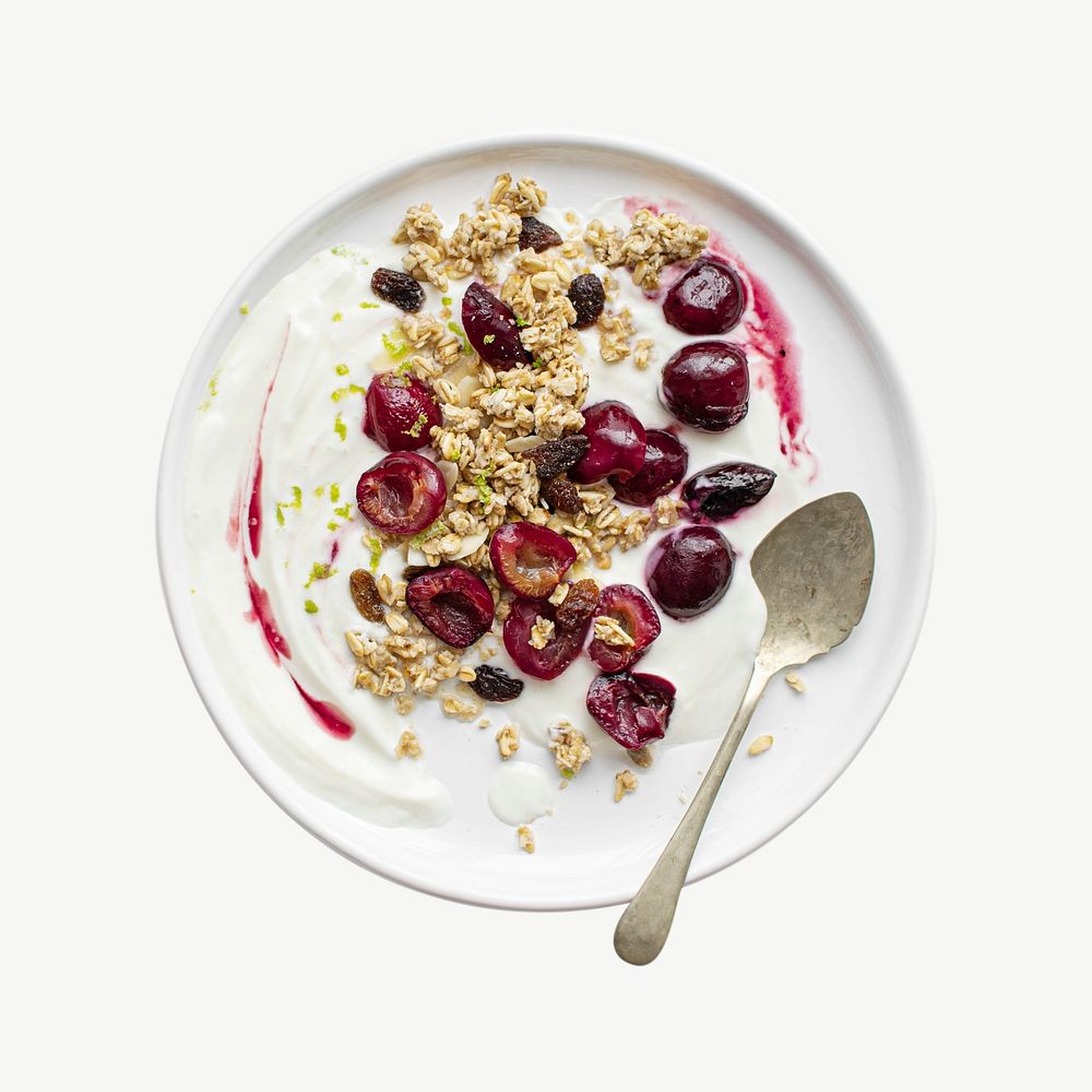 Greek yogurt breakfast with cherries psd