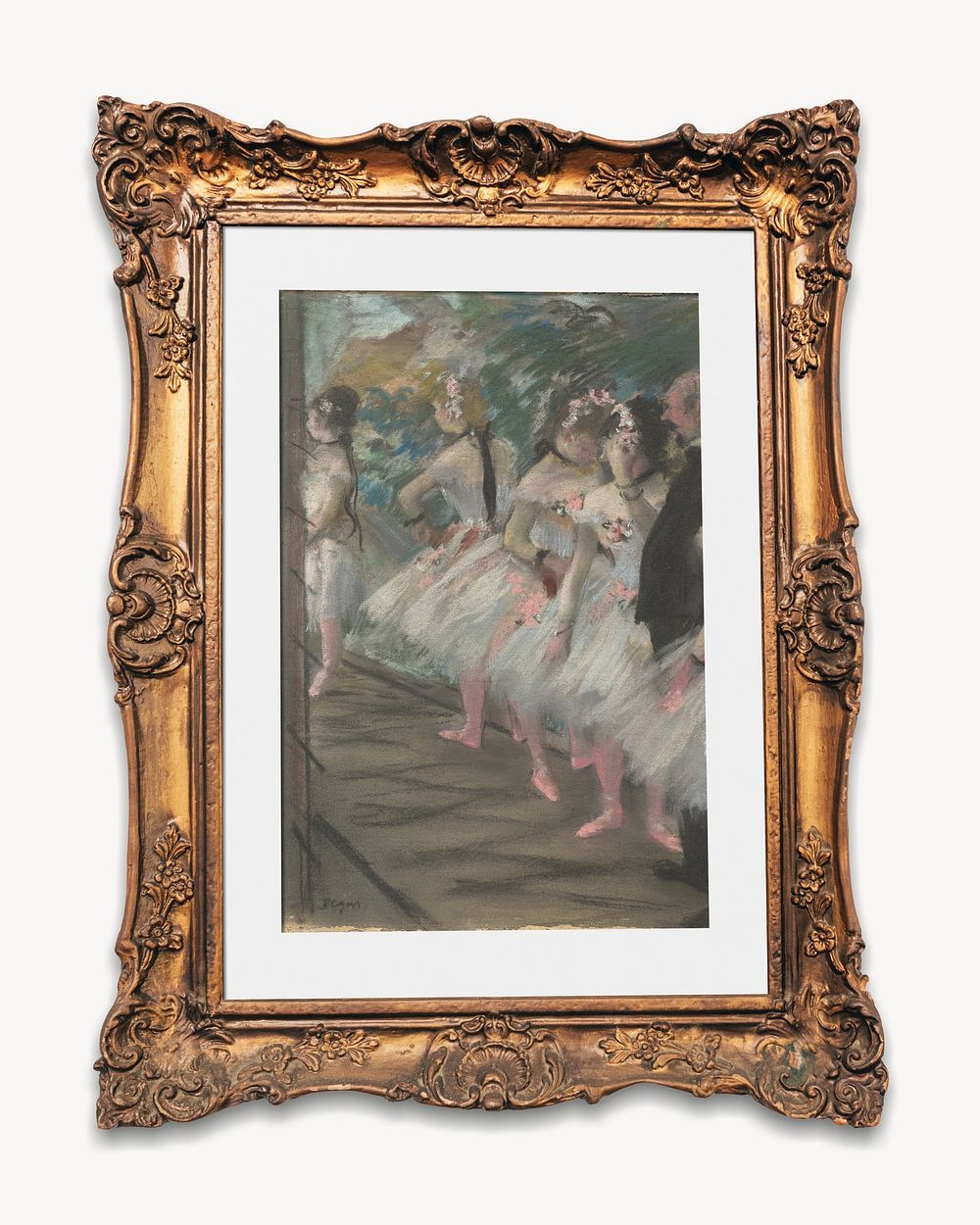 Gold ornamental picture frame mockup psd, The Ballet's Edgar Degas remixed by rawpixel
