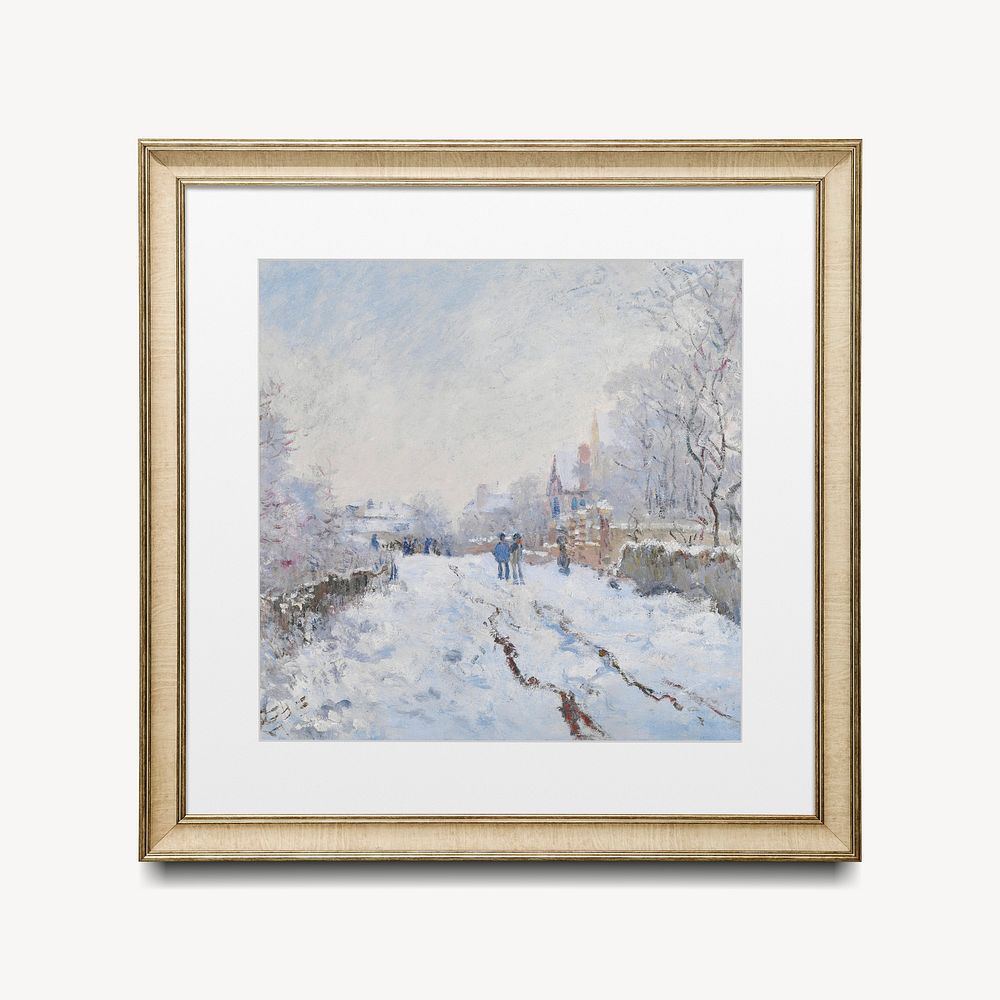 Gold frame mockup, Claude Monet's Snow at Argenteuil psd remixed by rawpixel