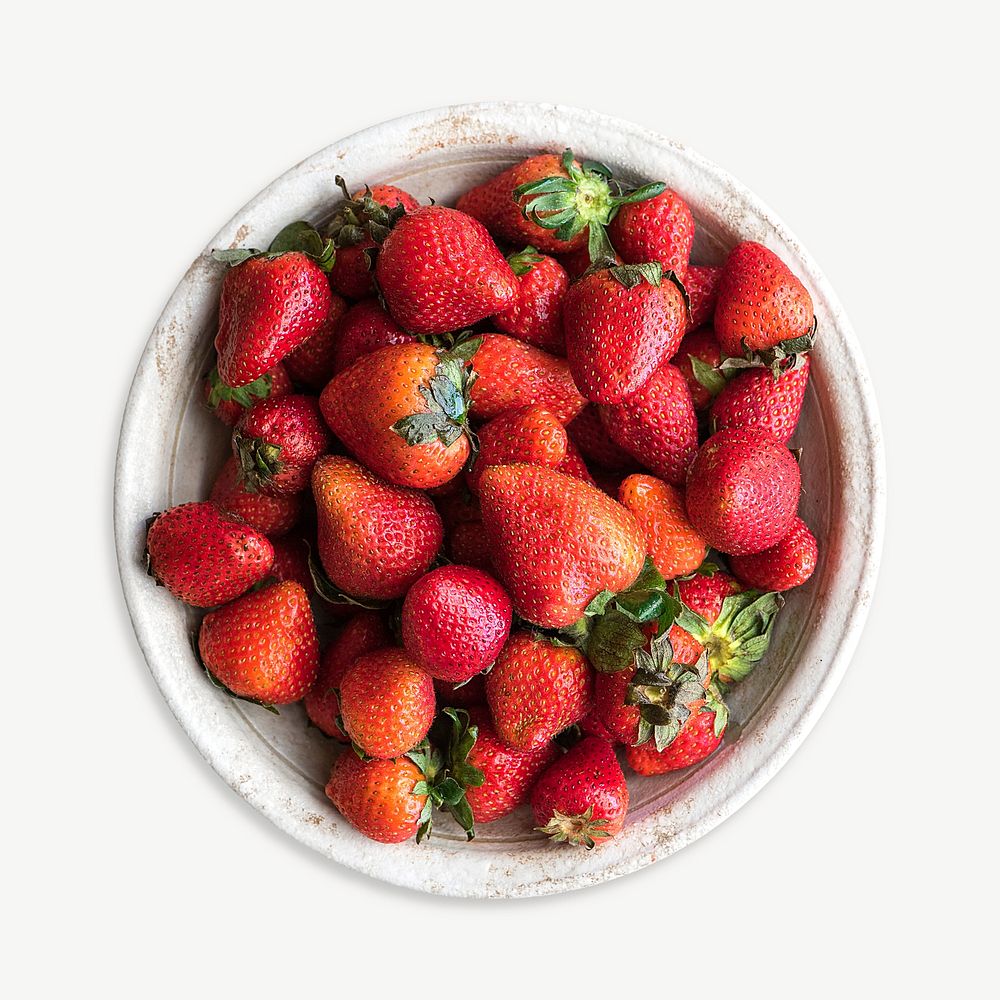 Bowl of strawberries, fresh fruits psd