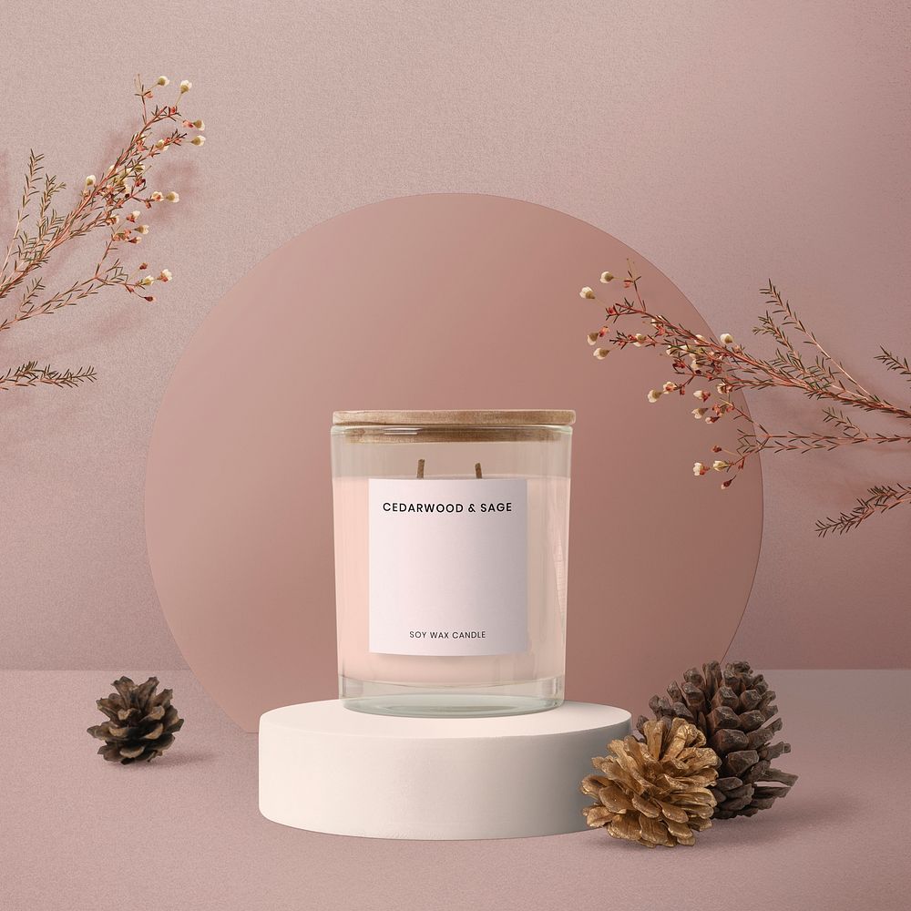 Scented candle label mockup psd, aesthetic autumn vibes, home spa product packaging design