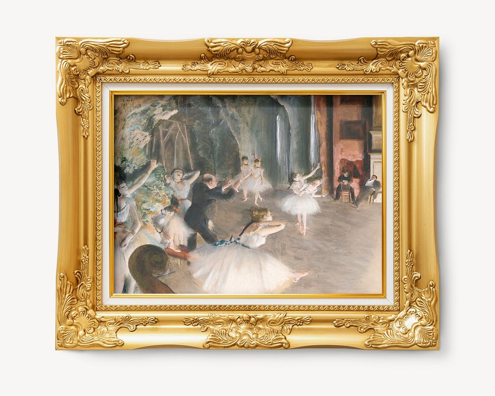 Vintage premium gold frame mockup psd, The rehearsal onstage's Edgar Degas remixed by rawpixel