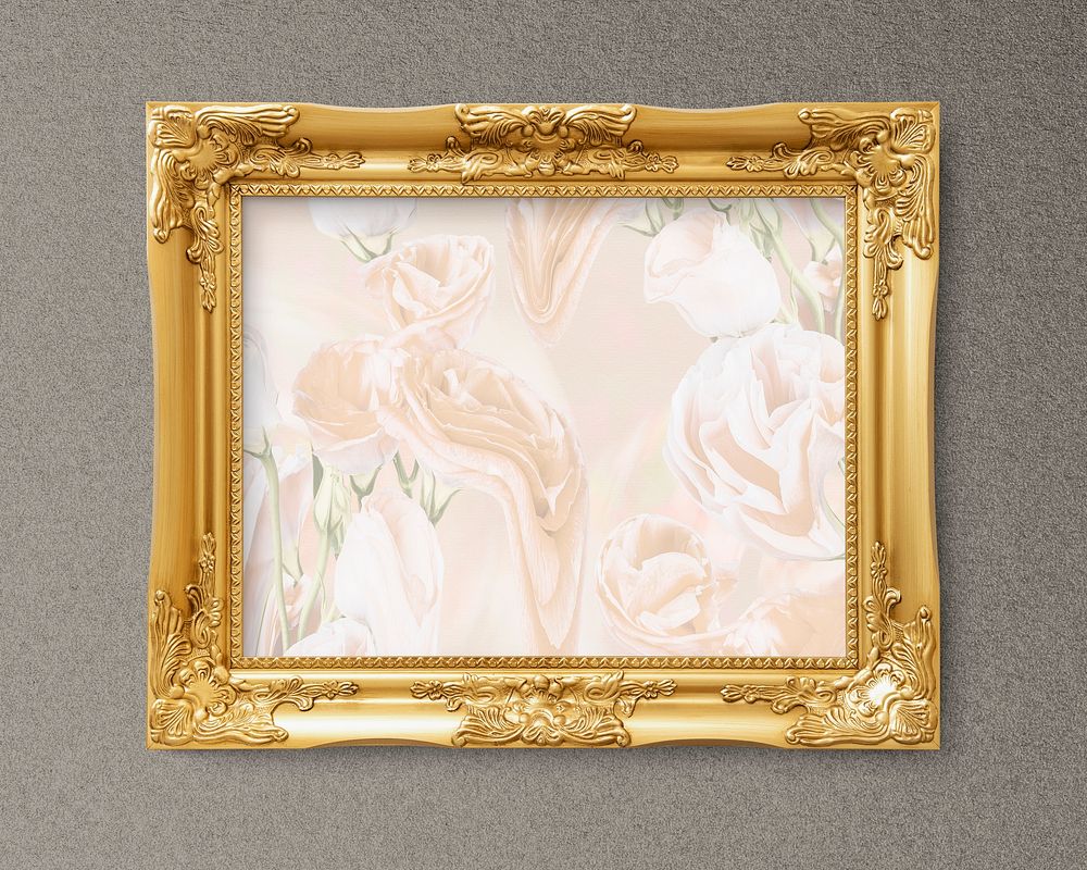 Rose flower in vintage gold frame