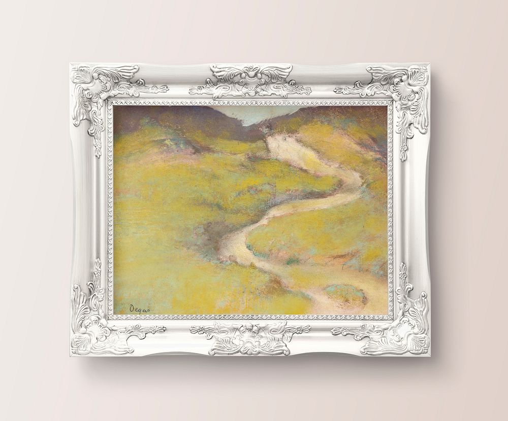 Luxurious baroque frame psd mockup, Edgar Degas' Pathway in a Field remixed by rawpixel