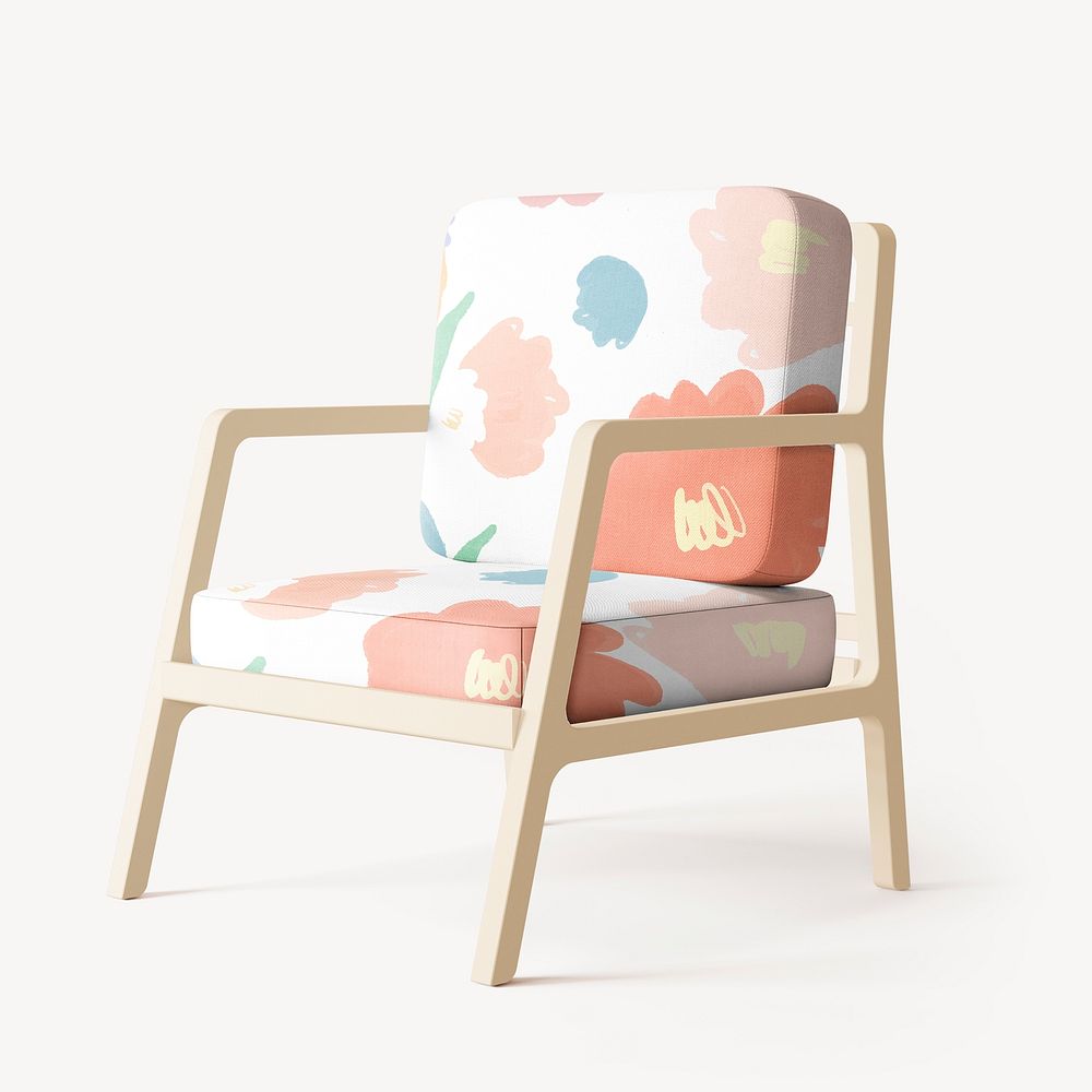 Floral chair mockup, home decor psd