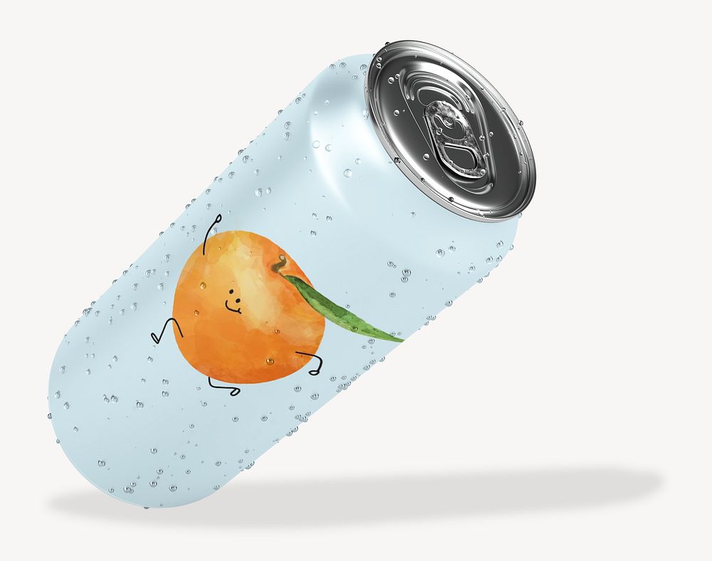 Soda can mockup, cute product packaging psd