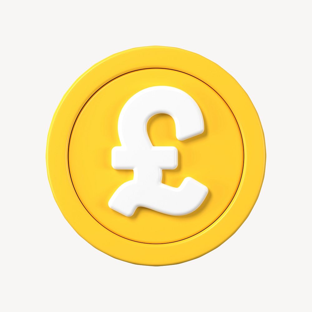 Pound coin, 3D clipart, British currency exchange 