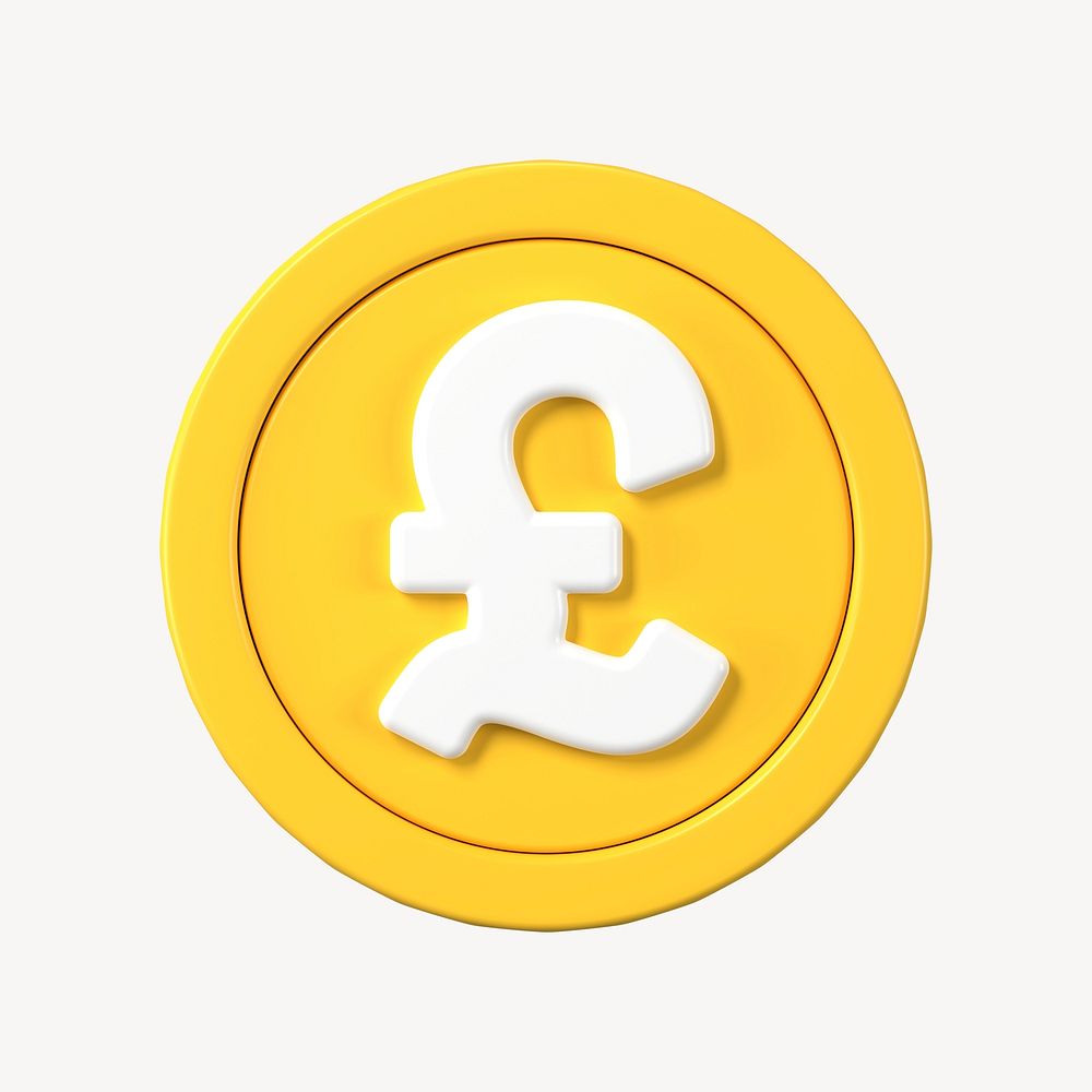 Pound coin, 3D sticker, British currency exchange psd