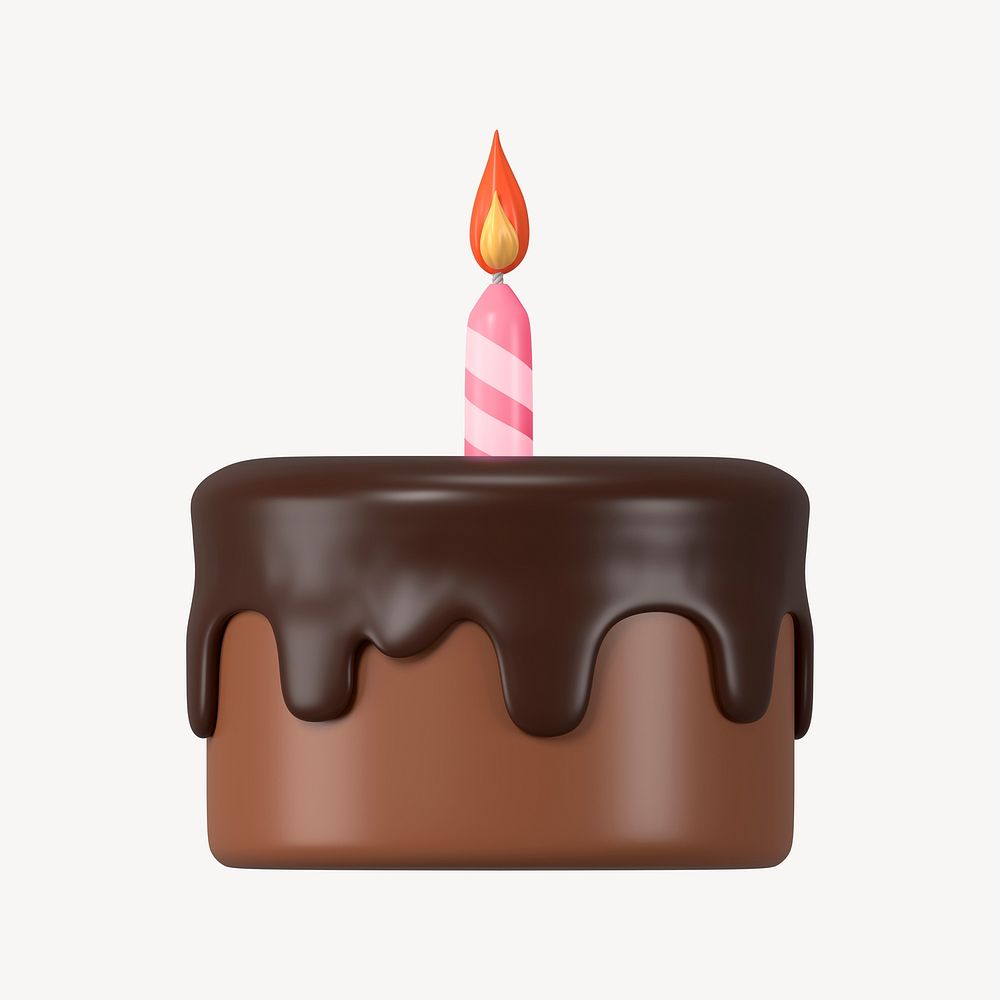 Chocolate cake clipart, 3d birthday graphic psd
