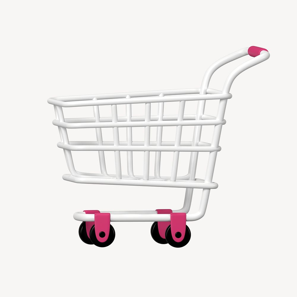 Shopping cart, supermarket, 3D white illustration psd