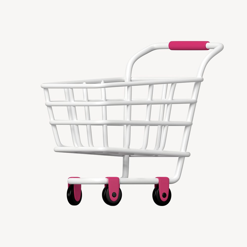 Shopping cart, supermarket, 3D white illustration psd