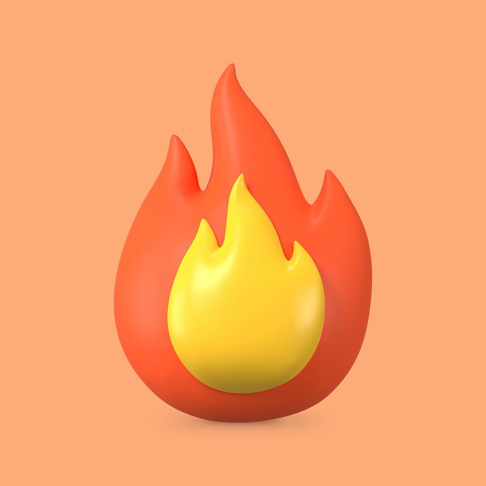 Orange flame clipart, 3D icon illustration psd