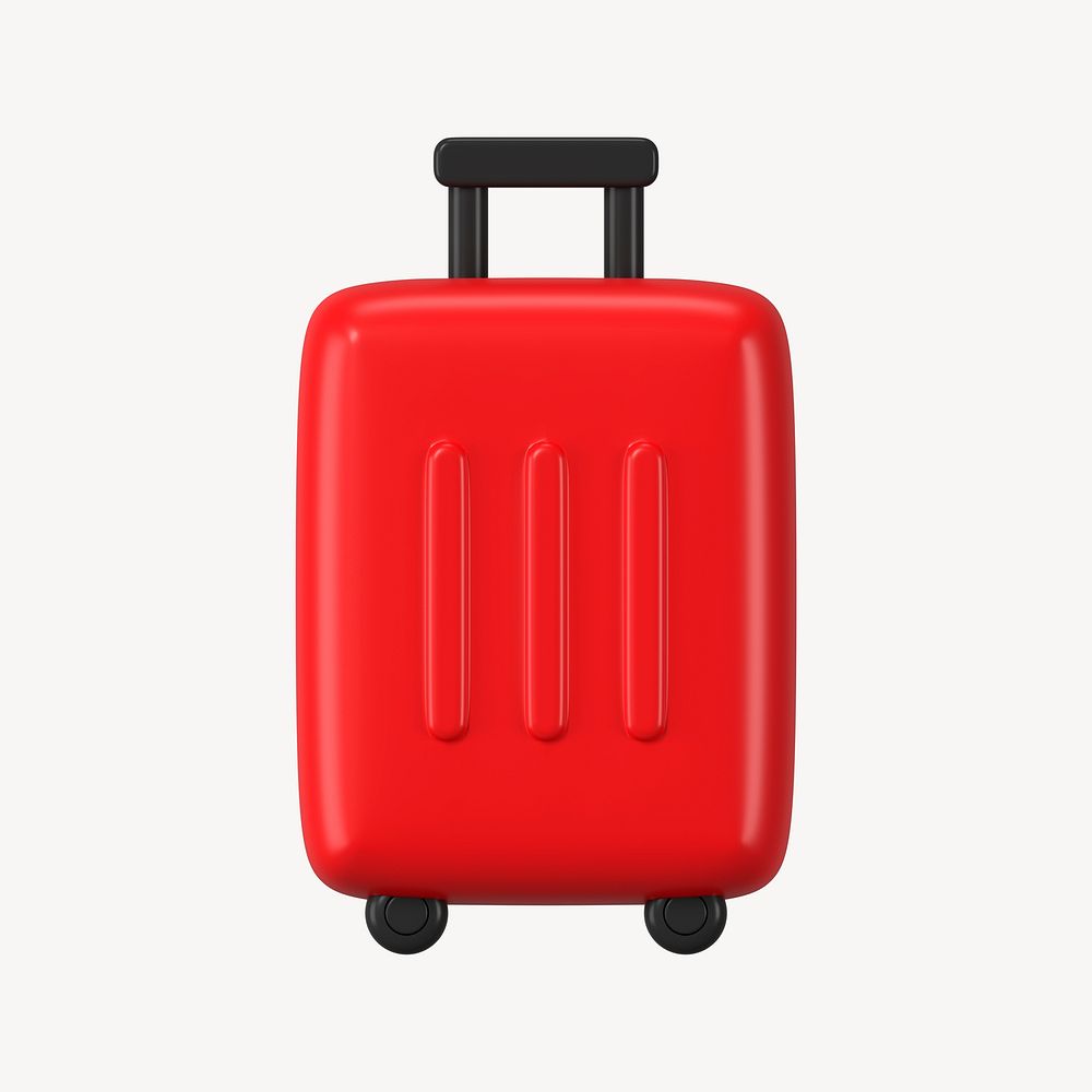 Red luggage 3D collage element, travel accessory design psd