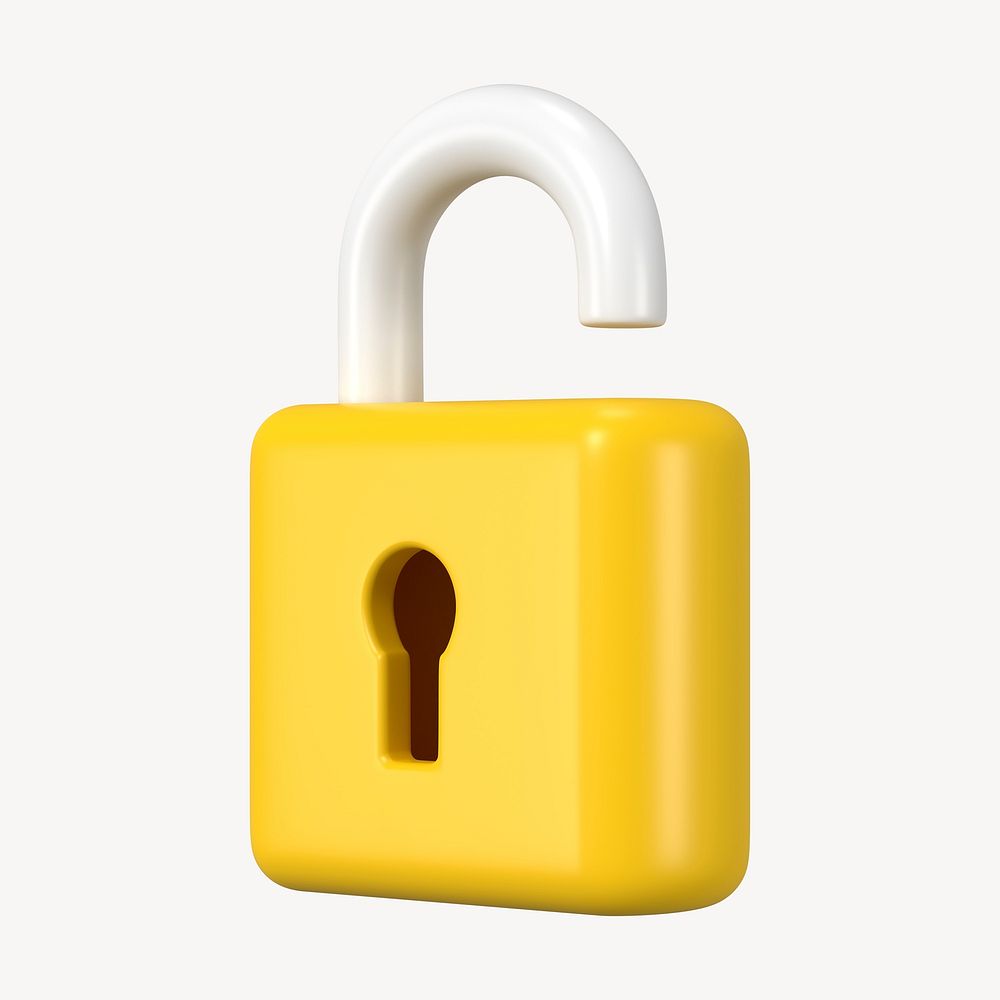 3D unlock clipart, data security yellow graphic