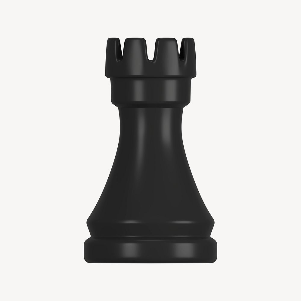 Rook chess piece clipart, 3D black graphic psd