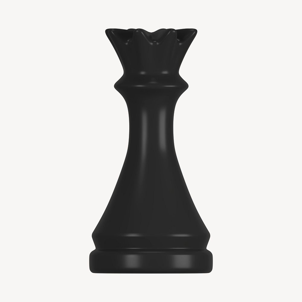 Queen chess piece clipart, 3D black graphic psd