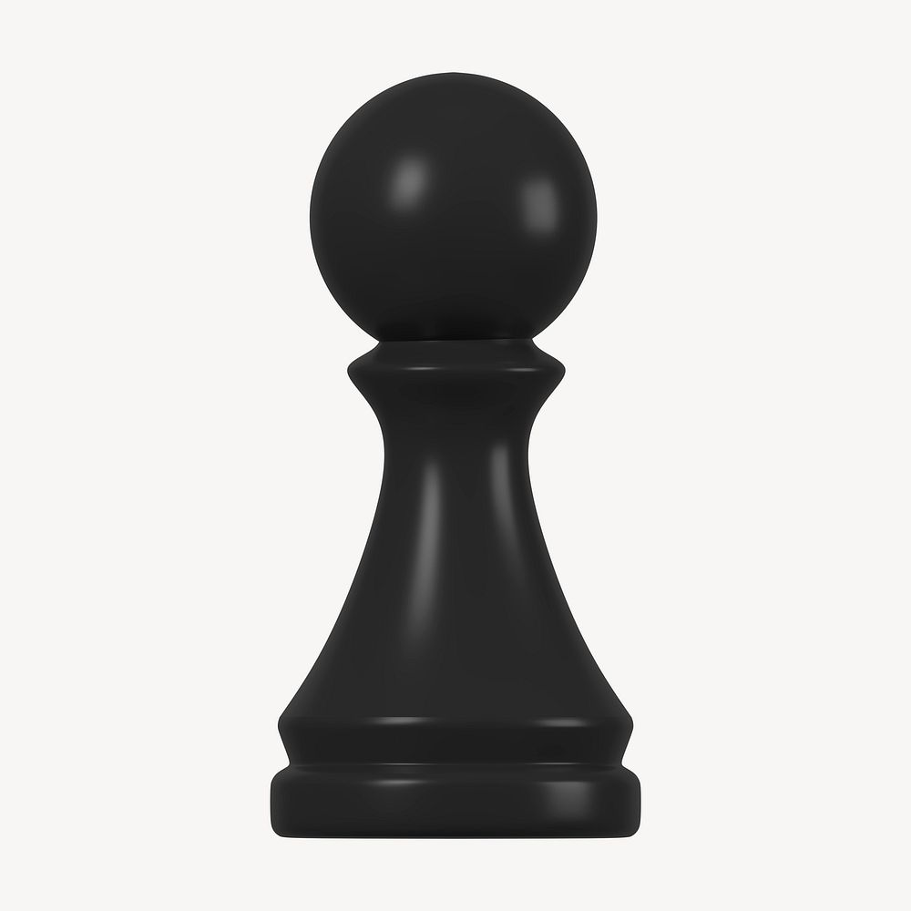 Pawn chess piece clipart, 3D black graphic