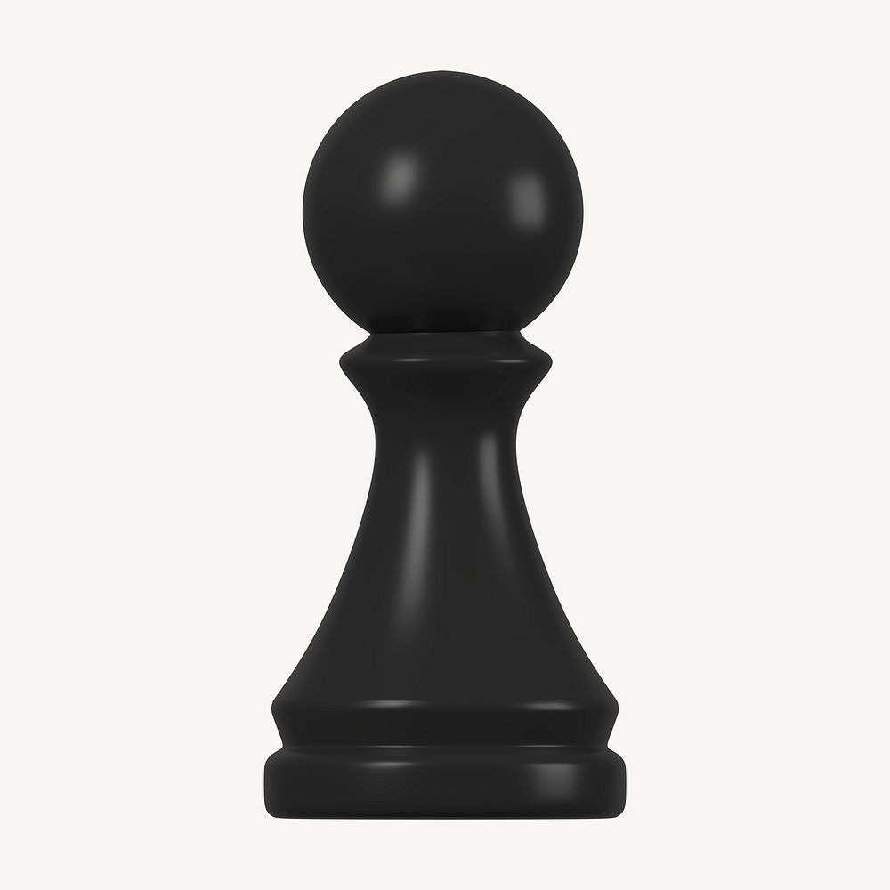 Pawn chess piece clipart, 3D black graphic psd