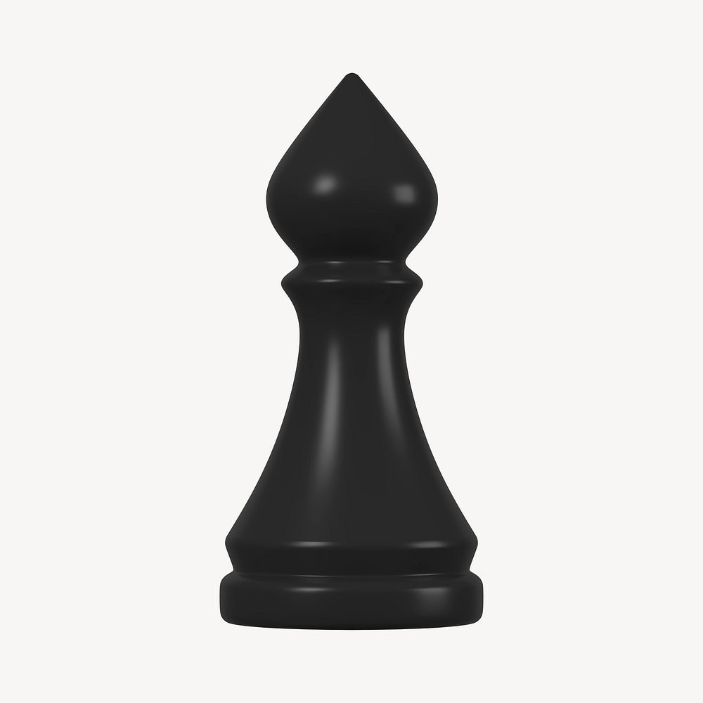 Bishop chess piece clipart, 3D black graphic