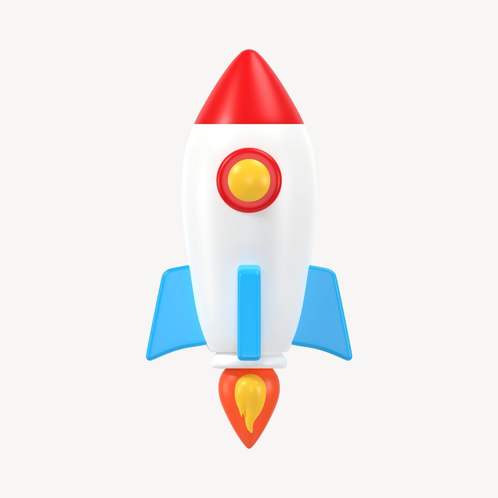 3D rocket sticker, business launch symbol psd