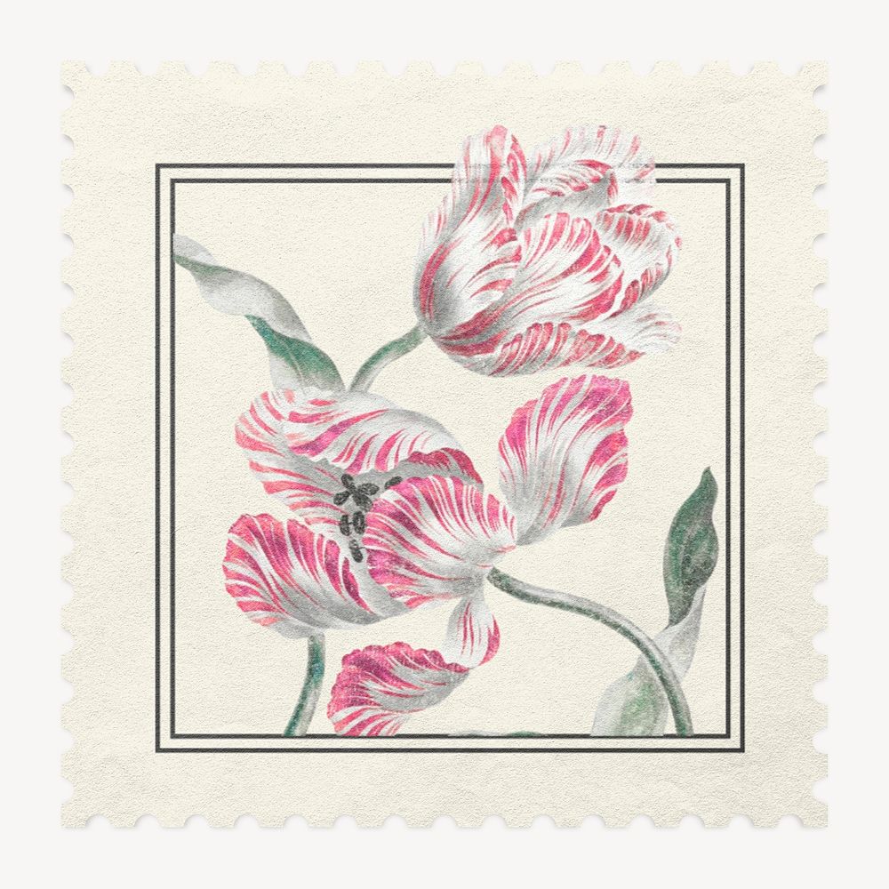 Postage stamp mockup, vintage flower illustration psd