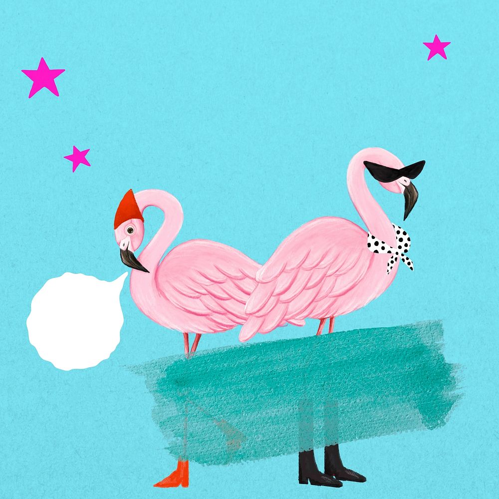 Party flamingo background, blue drawing design