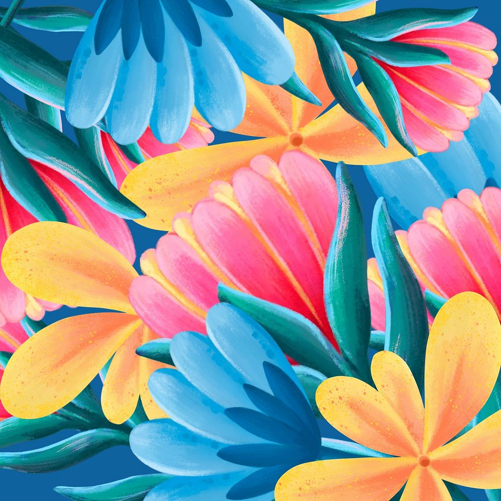 Colorful tropical flowers background, drawing design