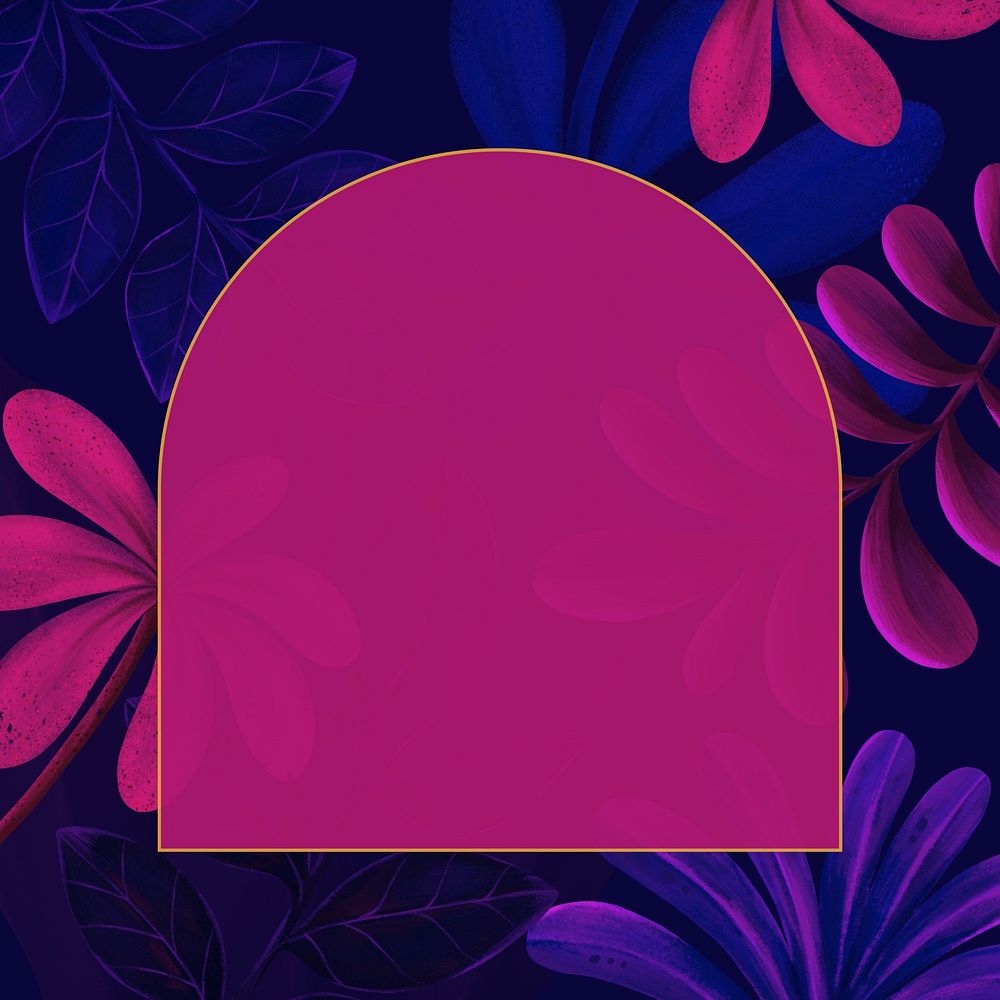 Purple tropical frame background, arch shape design