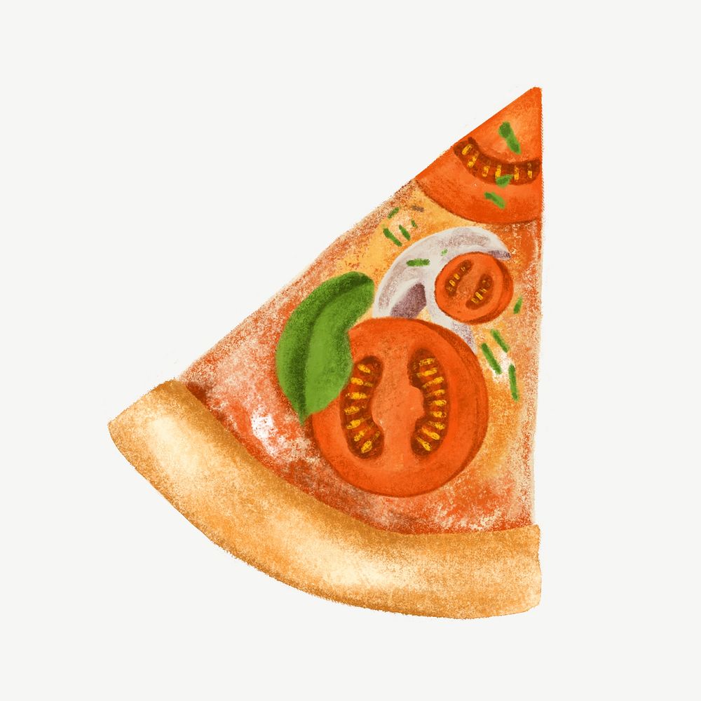 Tomatoes and basil pizza slice illustration collage element psd