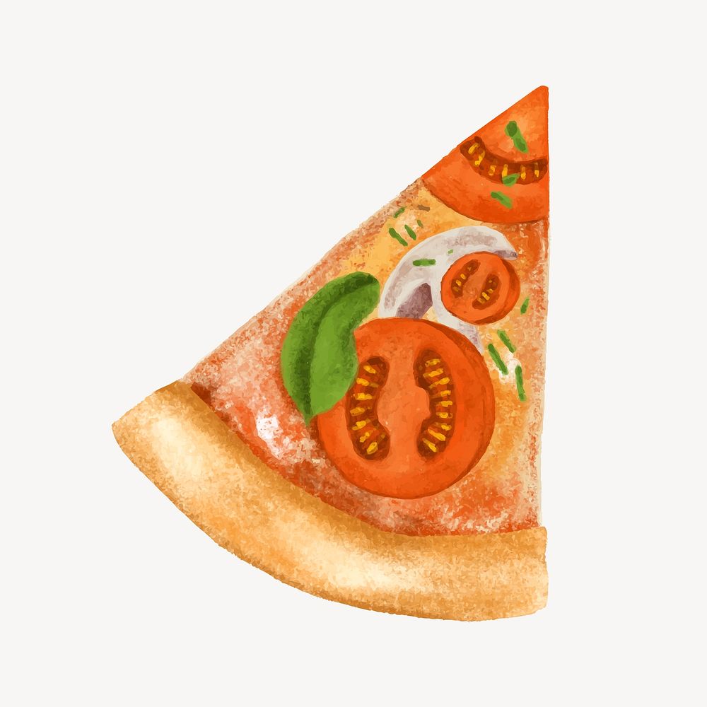 Tomatoes and basil pizza slice drawing collage element vector