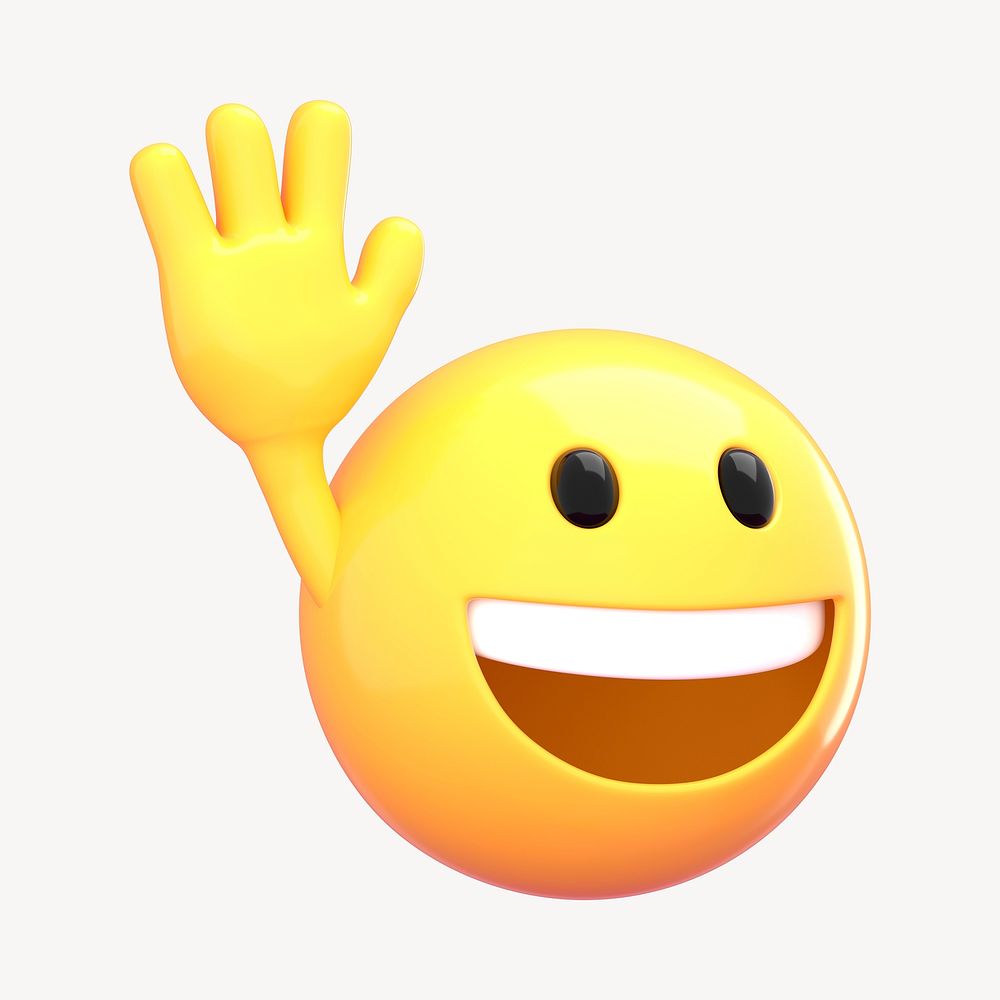 Smiley waving emoji 3D rendered illustration